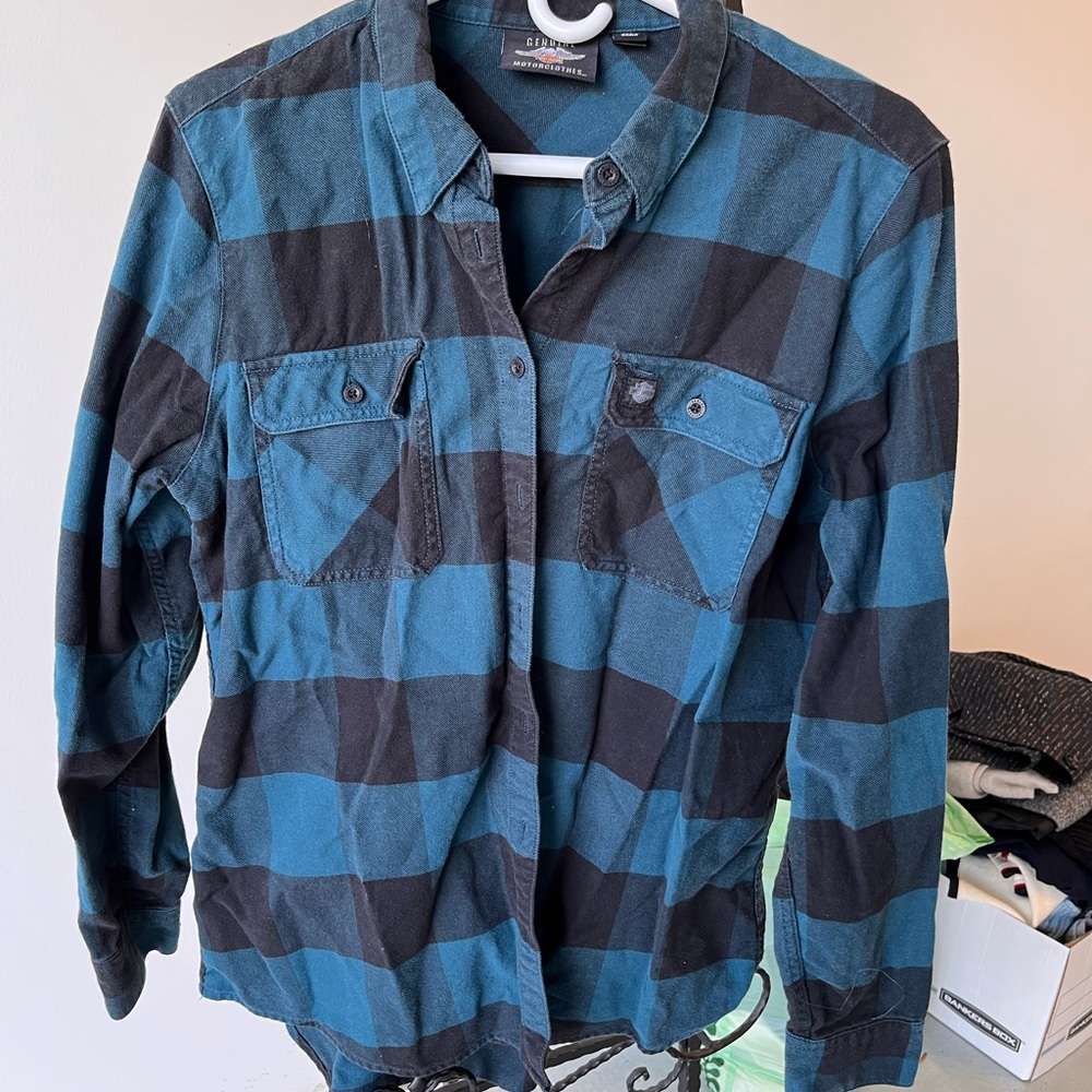 Harley-Davidson Teal and Black Plaid Shirt